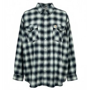 Carhartt Mens 3XL Relaxed Fit Blue Plaid Flannel Long Sleeve Shirt Pearl Snap